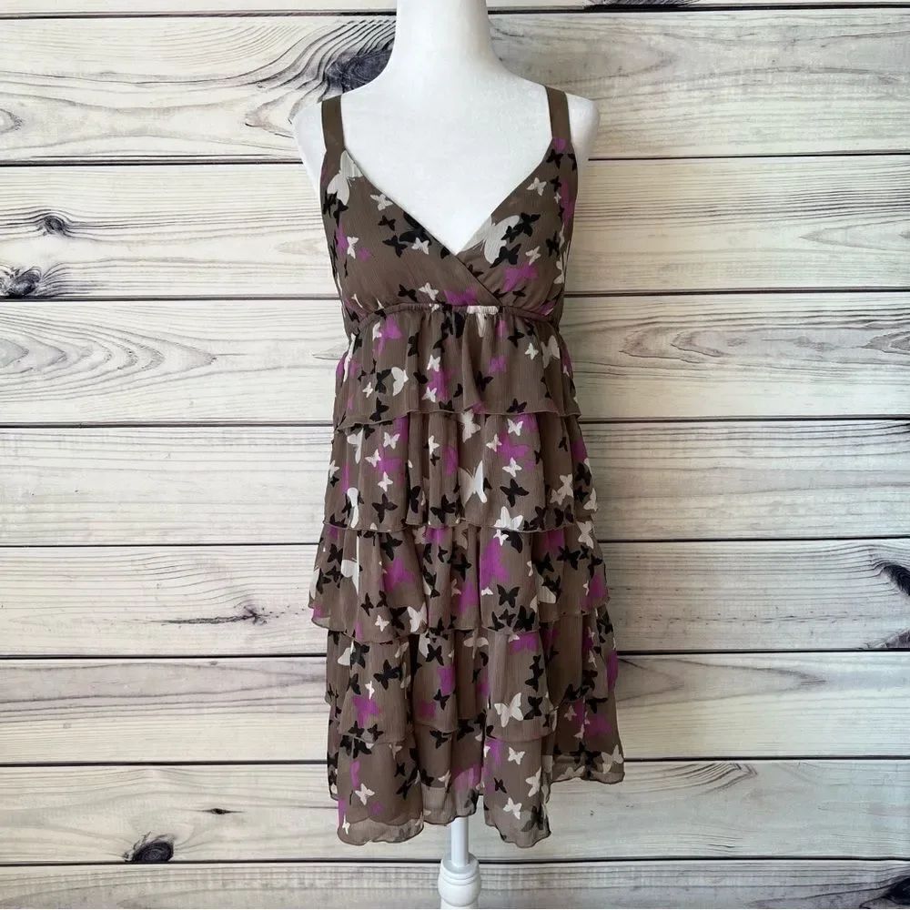 Vintage Y2K Old Navy Butterfly Print Tiered V-Neck Dress